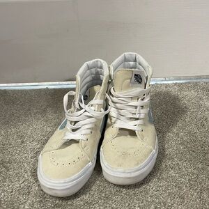 Vans Tan, White and Powder Blue High Tops